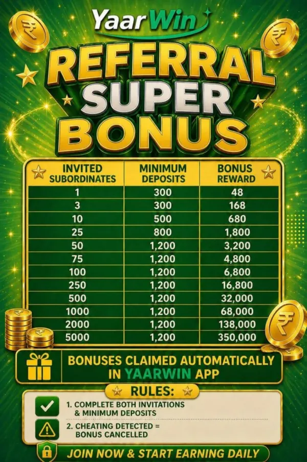 Referral Super Bonus on YaarWin
